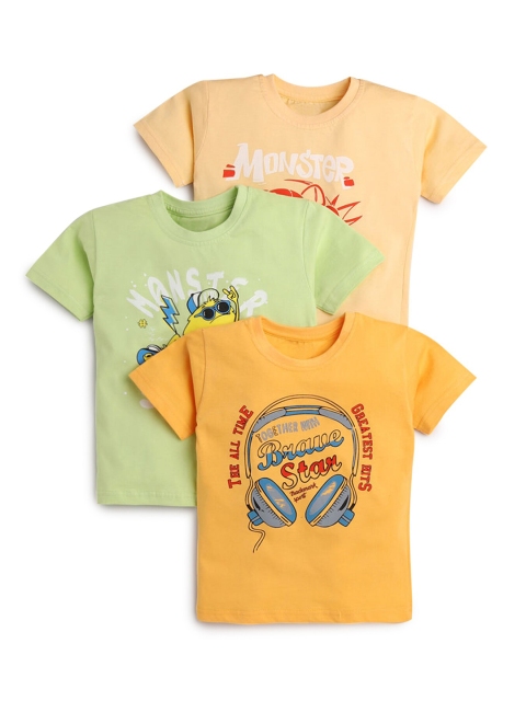

Hopscotch Boys Yellow & Green Pack of 3 Printed T-shirt