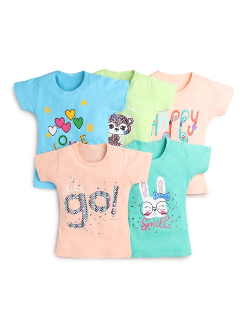 

Hopscotch Girls Pack Of 5 Pure Cotton T-shirts, Green