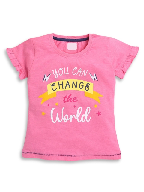 

Hopscotch Girls Pink Typography Printed T-shirt