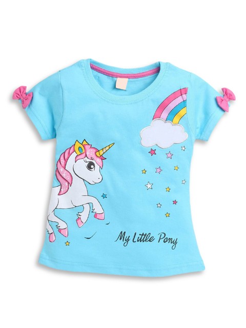 

Hopscotch Girls Blue Printed Pure Cotton T-shirt