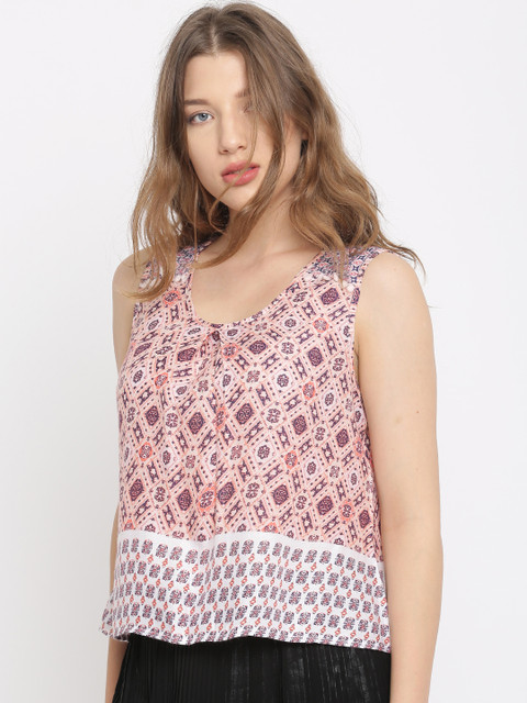 

Fusion Beats Women Off-White & Pink Printed Top