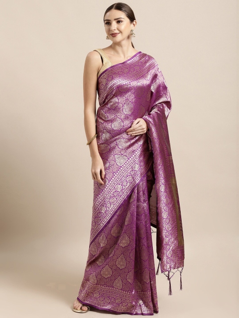 

KALINI Purple & Gold-Toned Ethnic Motifs Zari Banarasi Saree