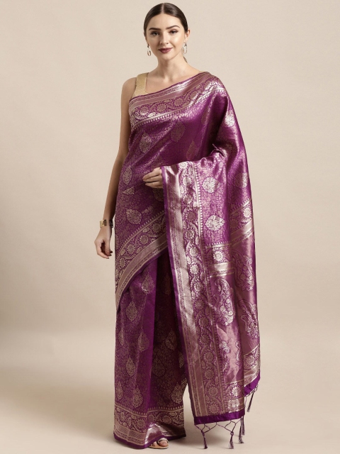 

KALINI Purple & Gold-Toned Woven Design Zari Silk Blend Banarasi Saree