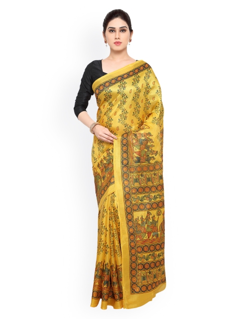 

Saree mall Yellow Art Silk Madhubani Print Saree