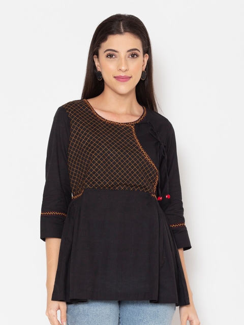 

Ekmatra Women Black Embroidered Cotton Top