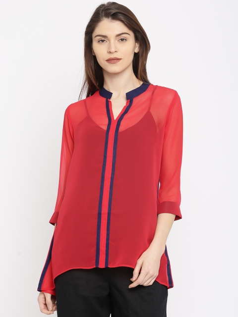 

Fusion Beats Women Red Solid Sheer Top