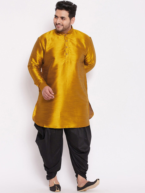 

VASTRAMAY PLUS Men Mustard Yellow Kurta with Dhoti Pants