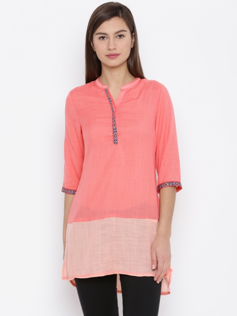 

Fusion Beats Women Coral Pink Colourblocked Tunic