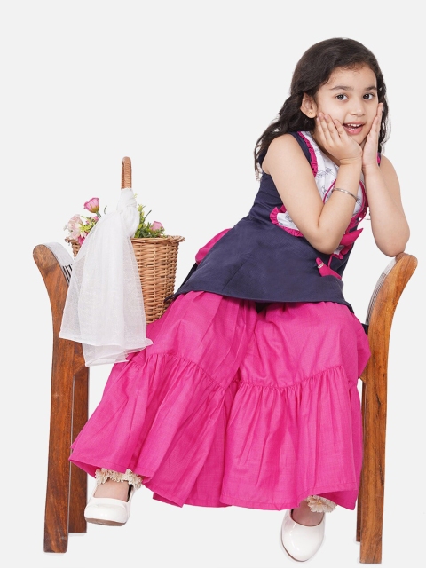 

Bitiya by Bhama Girls Navy Blue & Pink Straight Kurta with Sharara