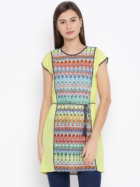 

Fusion Beats Yellow Printed Tunic