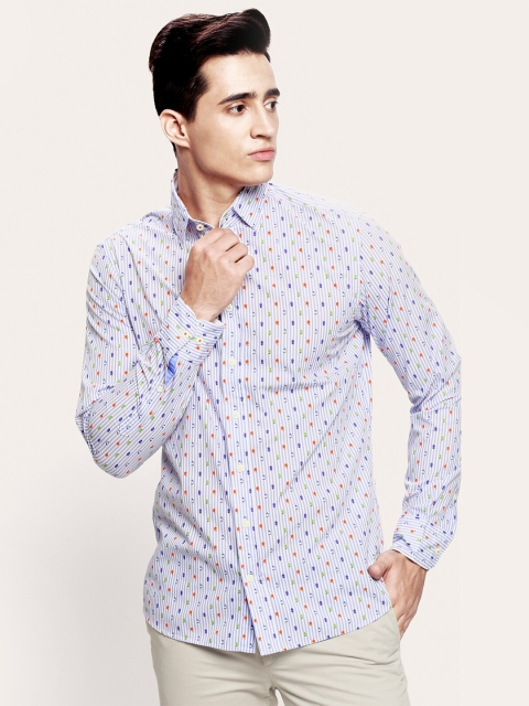 

HACKETT LONDON Men Blue Printed Cotton Casual Shirt