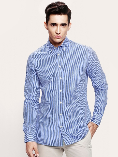

HACKETT LONDON Men Blue & White Striped Cotton Casual Shirt