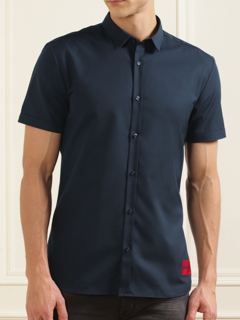 

HUGO Men Navy Blue Pure Cotton Casual Shirt