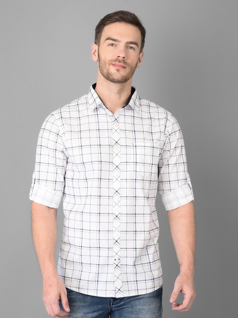 

Canary London Men White Smart Slim Fit Windowpane Checks Checked Casual Shirt