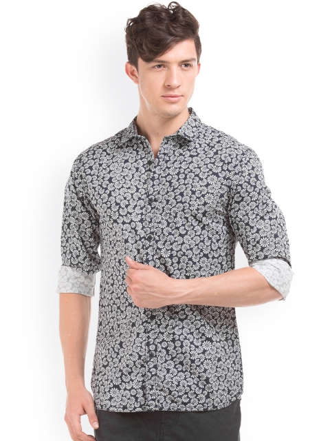 

Breakbounce Men Navy Slim Fit Printed Casual Shirt, Navy blue