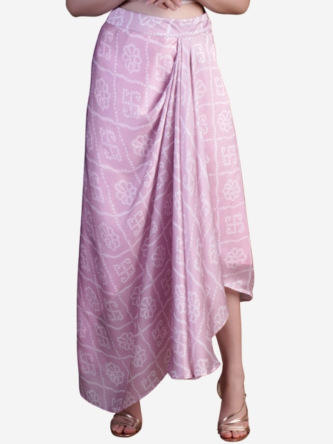 

Alaya By Stage3 Women Pink & White Printed High-Low Flared Maxi Skirt