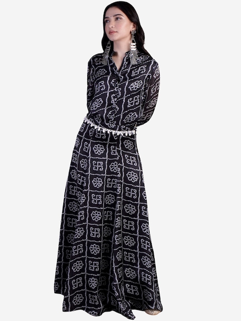 

Alaya By Stage3 Women Black & White Printed Bandhani Flared Maxi Skirt