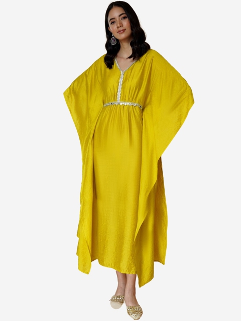 

Alaya By Stage3 Women Yellow Flared Sleeves Patchwork Kaftan Kurta