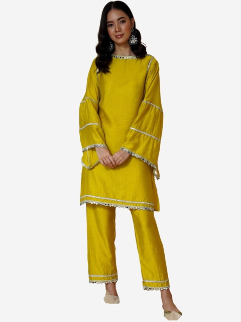 

Alaya By Stage3 Women Yellow Flared Sleeves Gotta Patti Kurta