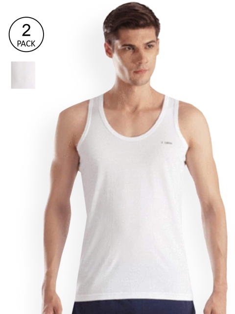 

LAVOS Men Pack of 2 White Solid Innerwear Vests