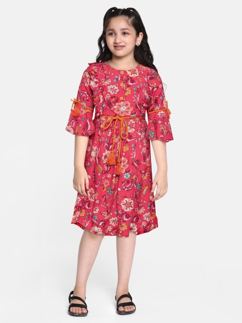 

Bella Moda Girls Red & Green Floral A-Line Dress