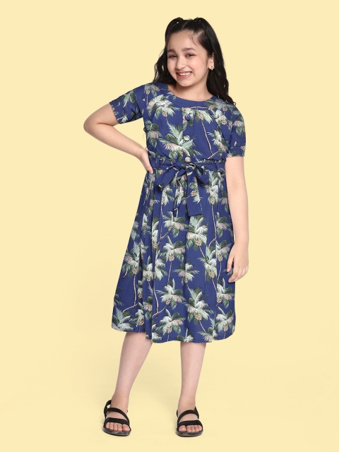 

Bella Moda Girls Blue & Green Tropical A-Line Dress
