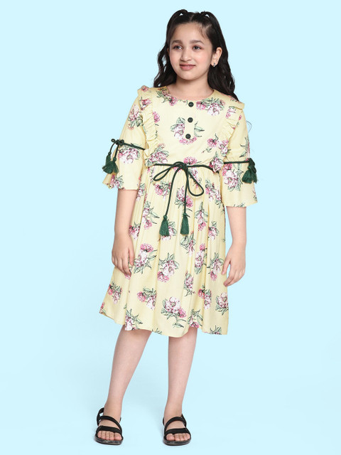 

Bella Moda Girls Yellow & Pink Floral A-Line Dress