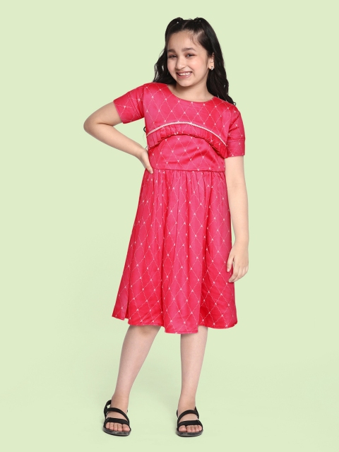 

Bella Moda Coral Pink Pure Cotton Printed A-Line Dress