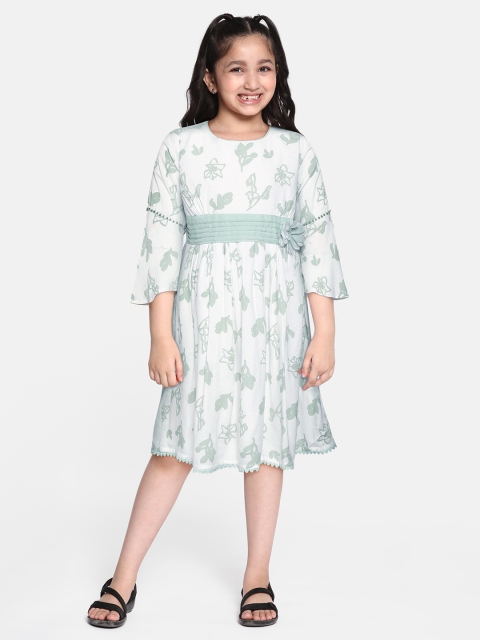 

Bella Moda Girls White & Green Floral A-Line Dress