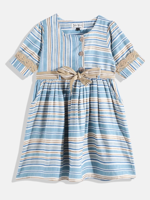 

Bella Moda Blue & Brown Striped A-Line Dress