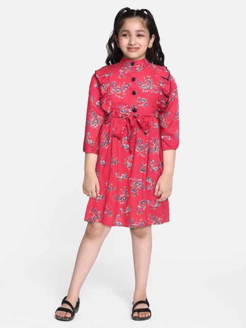 

Bella Moda Girls Red & Blue Floral A-Line Dress