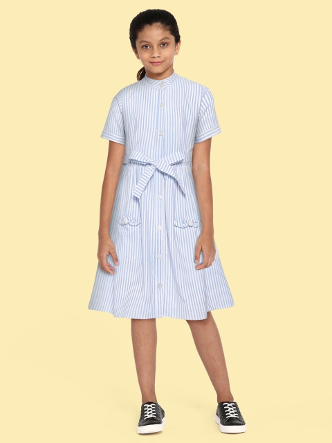 

Bella Moda Blue & White Pure Cotton Striped A-Line Dress