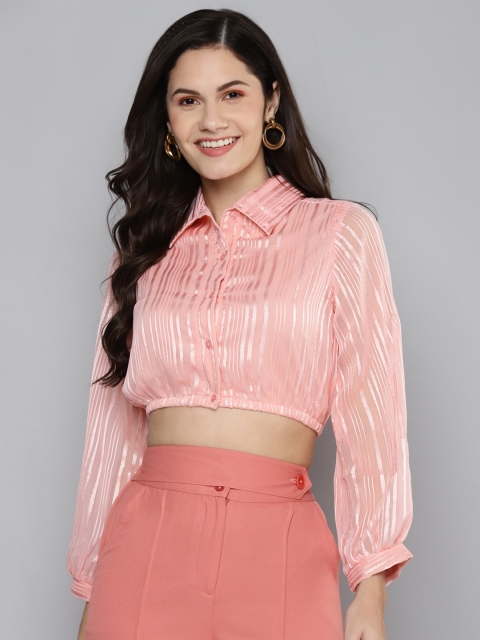 

SASSAFRAS Pink Shirt Style Crop Top