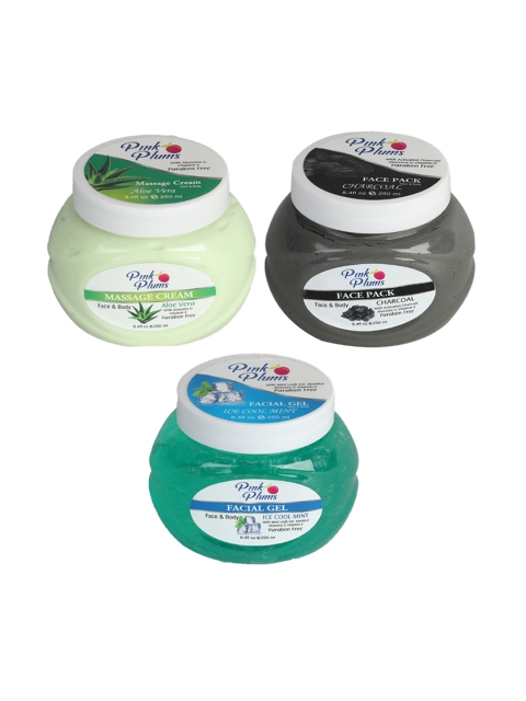 

Pink Plums Skin Care Kit - Massage Cream - Face Pack - Facial Gel - 250ml each, Multi