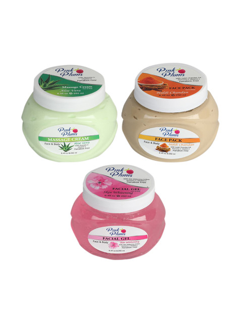 

Pink Plums Skin Care Kit - Massage Cream - Face Pack - Facial Gel - 250ml each, Multi