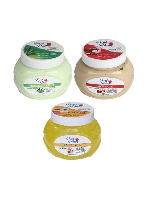 

Pink Plums Skin Care Kit - Massage Cream - Face Pack - Facial Gel - 250ml each, Multi