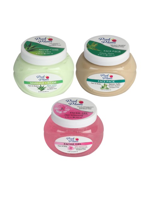 

Pink Plums Skin Care Kit - Massage Cream - Face Pack - Facial Gel - 250ml each, Multi