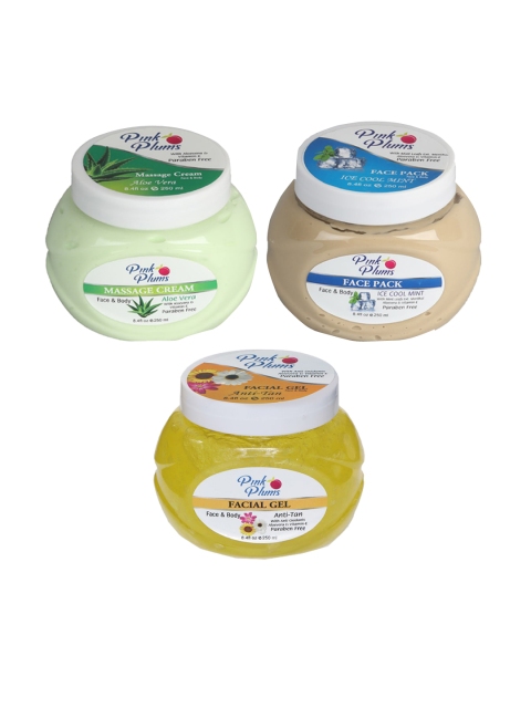 

Pink Plums Skin Care Kit - Massage Cream - Face Pack - Facial Gel - 250ml each, Multi