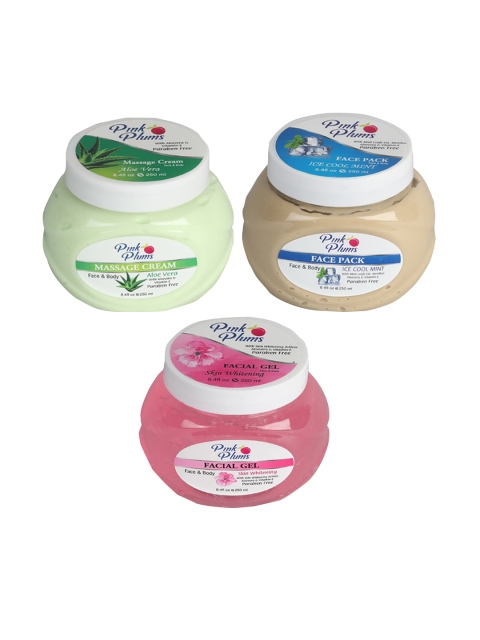 

Pink Plums Skin Care Kit - Massage Cream - Face Pack - Facial Gel - 250ml each, Multi