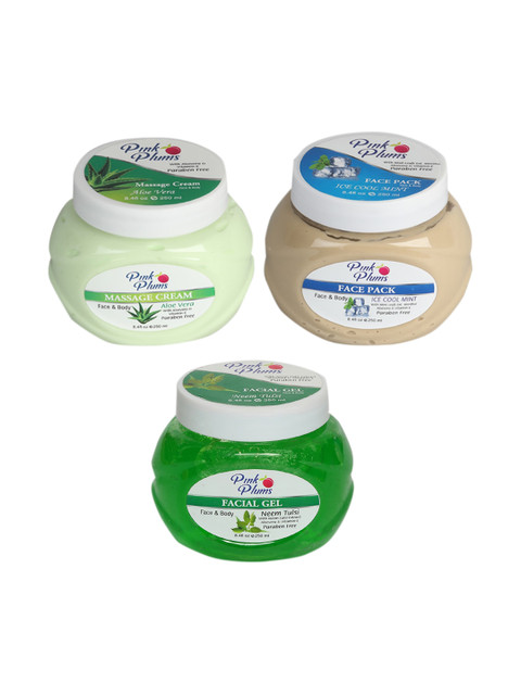 

Pink Plums Skin Care Kit - Massage Cream - Face Pack - Facial Gel - 250ml each, Multi