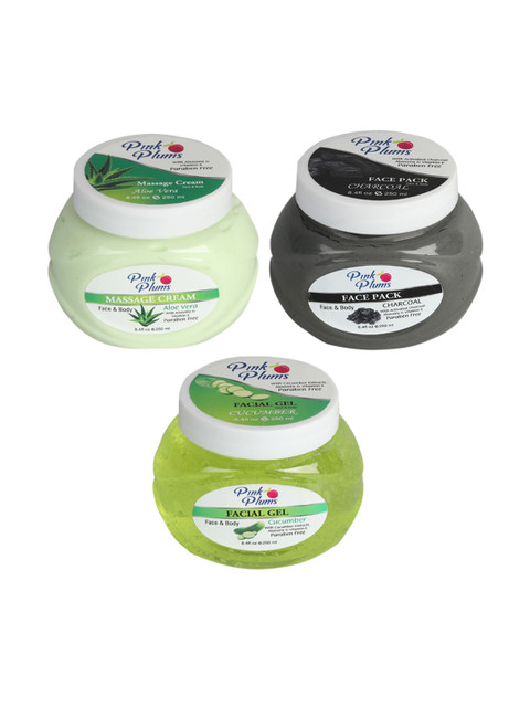 

Pink Plums Skin Care Kit - Massage Cream - Face Pack - Facial Gel - 250ml each, Multi