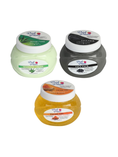 

Pink Plums Skin Care Kit - Massage Cream - Face Pack - Facial Gel - 250ml each, Multi