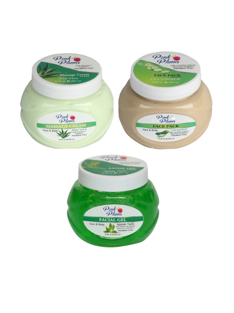 

Pink Plums Skin Care Kit - Massage Cream - Face Pack - Facial Gel - 250ml each, Multi