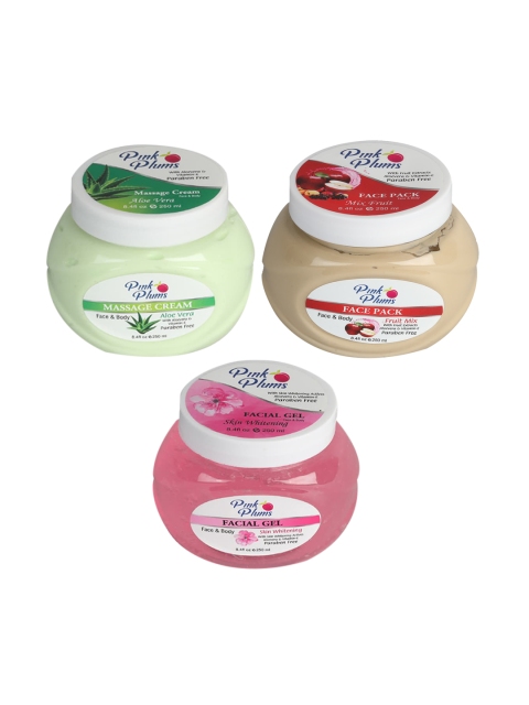 

Pink Plums Skin Care Kit - Massage Cream - Face Pack - Facial Gel - 250ml each, Multi