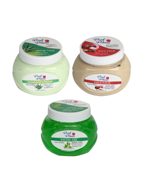 

Pink Plums Aloe Vera Massage Cream - Fruit Mix Face Pack - Neem Tulsi Facial Gel, Green