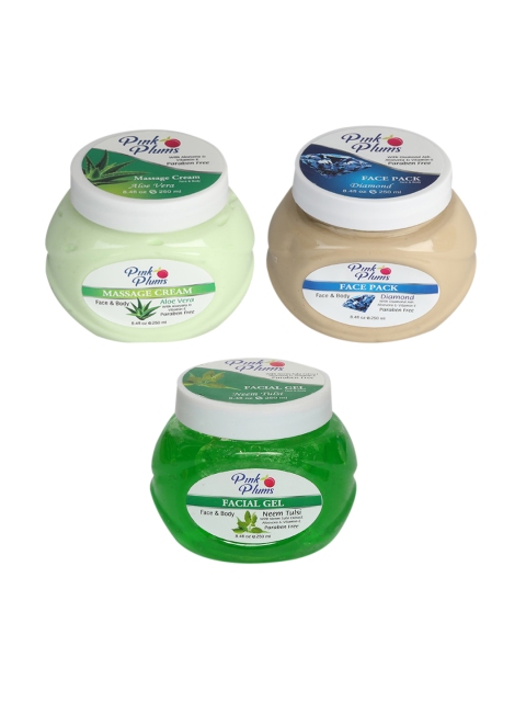 

Pink Plums Aloe Vera Massage Cream - Diamond Face Pack - Neem Tulsi Facial Gel, Green