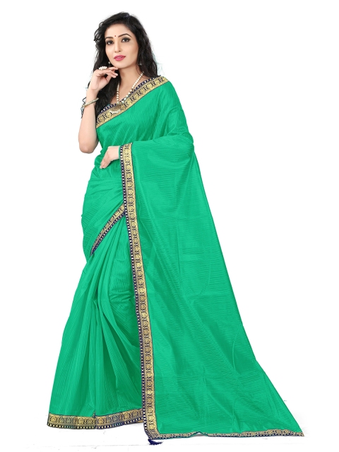 

SAADHVI Green & Gold-Toned Self Design Art Silk Saree