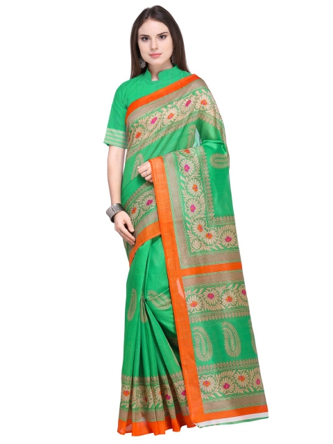 

SAADHVI Green & Orange Paisley Art Silk Saree