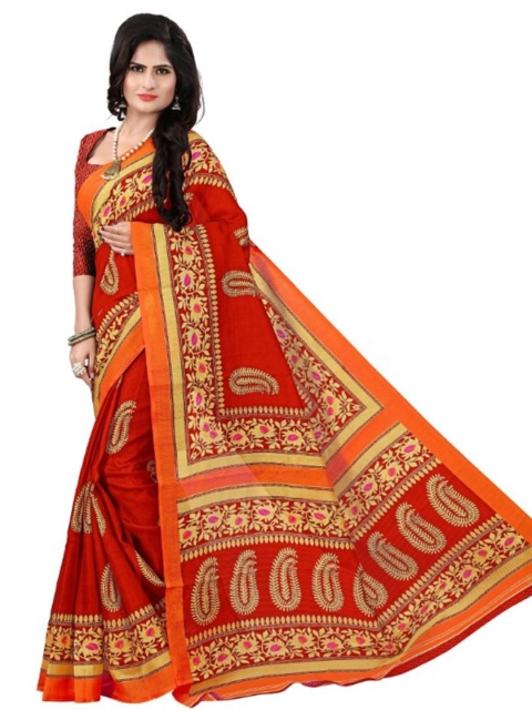 

SAADHVI Red & Orange Paisley Art Silk Saree