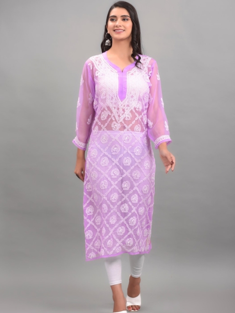 

Apratim Women Purple & White Embroidered Georgette Kurta